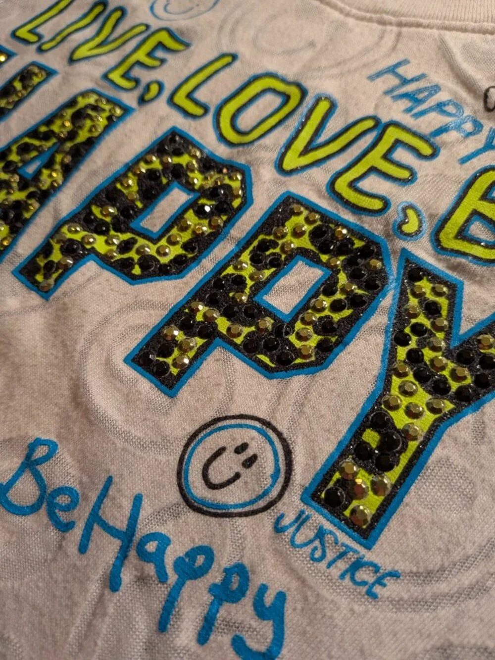 Justice Girls Size 8 White Live Love Be Happy Graphic Tank Top Smiley Heart